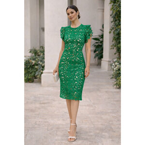 ZARA Green Guipure Lace Tube Dress Size M Cocktail Chic Sophisticated Coquette